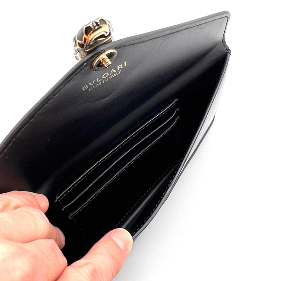 Authentic BVLGARI Serpenti Black Leather x Gold Wristlet Long Wallet